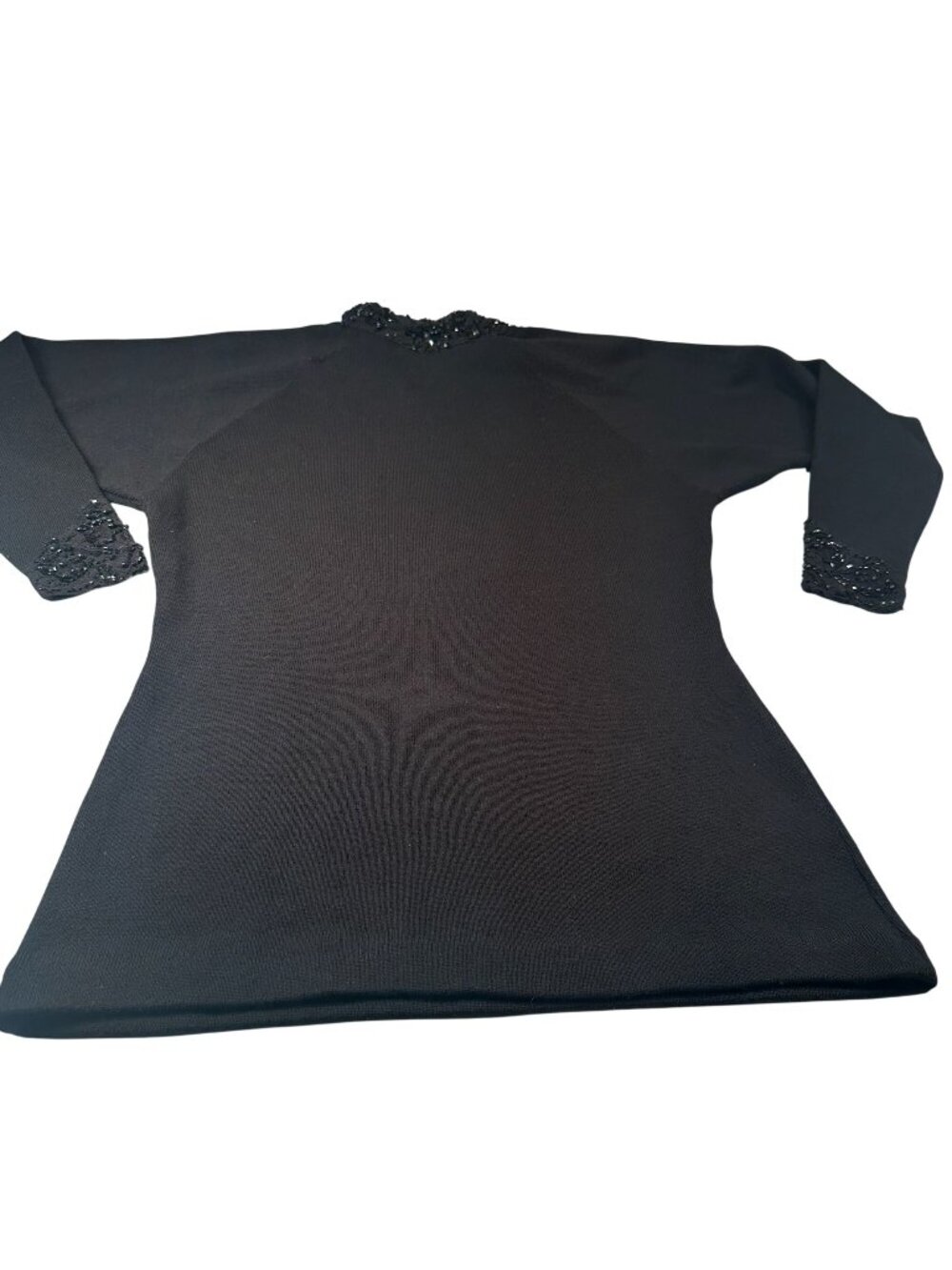 Ann Tjian Kenar Sweater Womens Lambswool Sequined Lace Vintage Knit Black